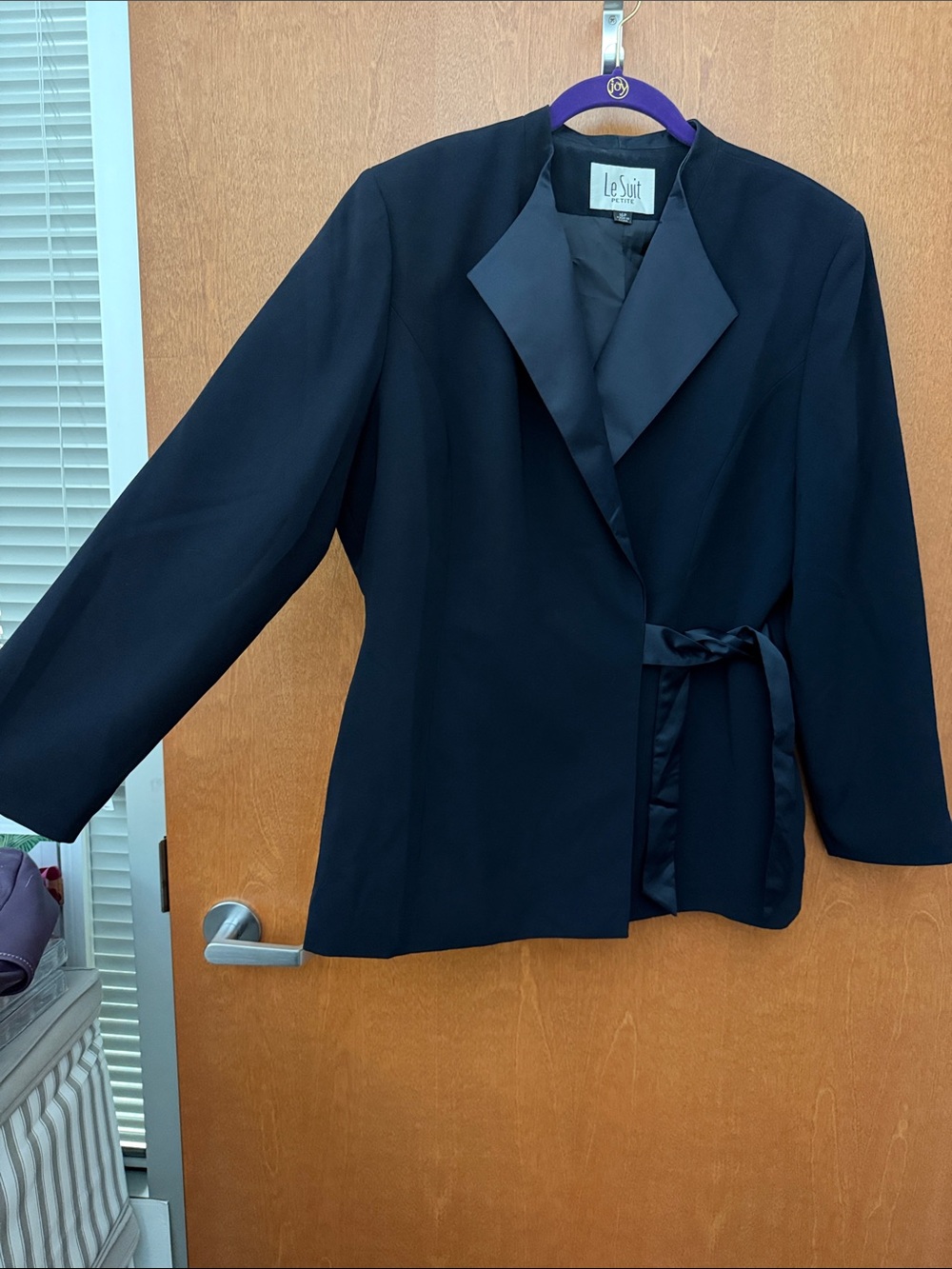 Le Suit Black Wrap Jacket with Satin Trim